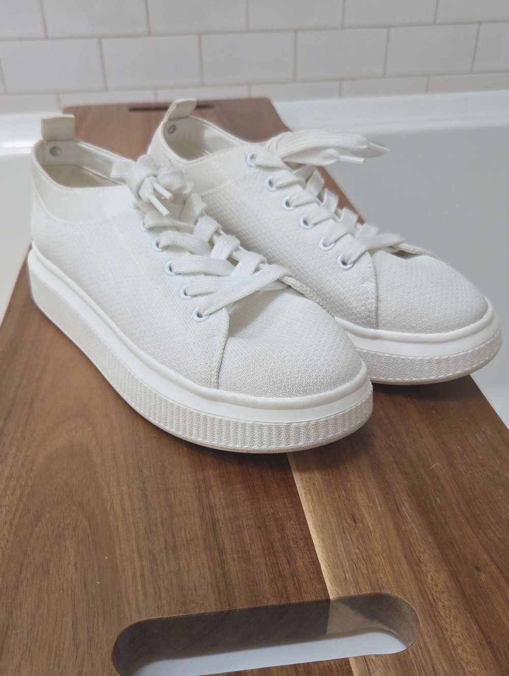 bp White Knit Platform Sneakers